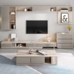 High modern MDF wall mounted TV stand Sets Living room storage TV cabinet Sets with their table
