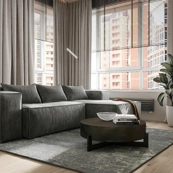 107/01 Modern Fabric Velvet L Shaped Corner Sofa Set