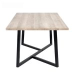 102/12 dining table with a wood-effect MDF top and black metal legs