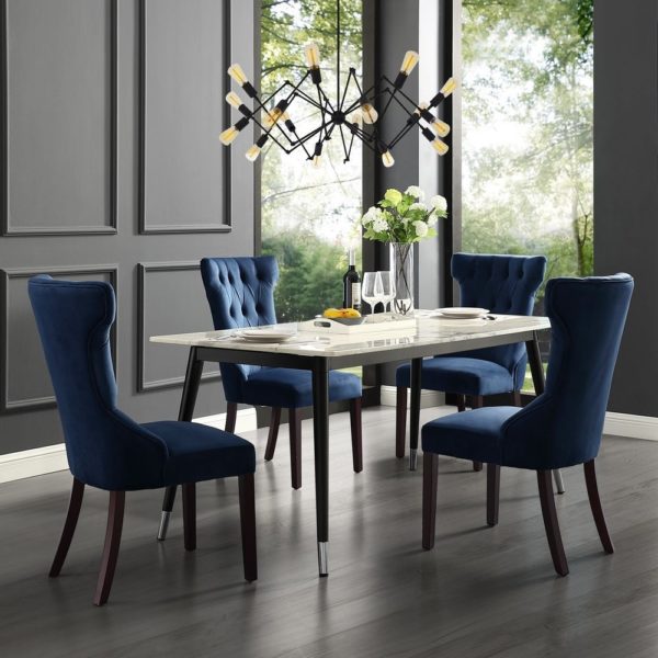 102/01 blue velvet wingback tufted dining chairs