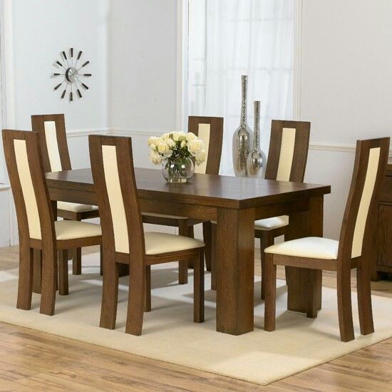 6-seater solid wood dining table set with cushioned chairs
