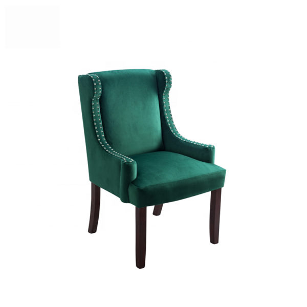 107/03 green velvet upholstered wingback dining chair