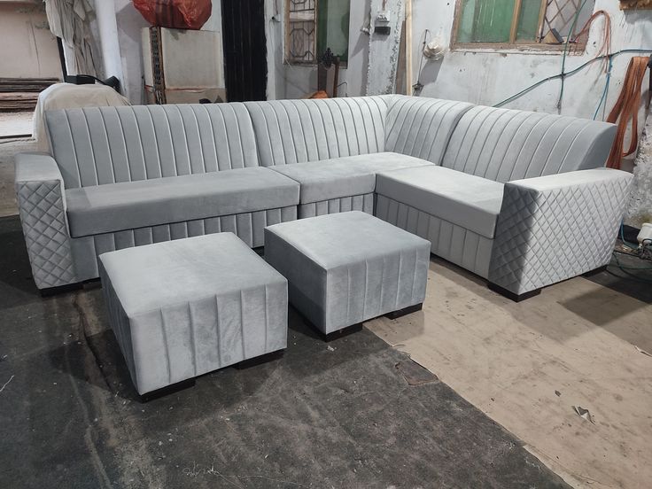 L-shaped fabric sofa set
