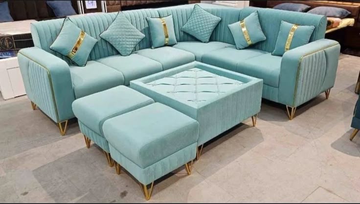 101/02 modern velvet L-shaped sofa set