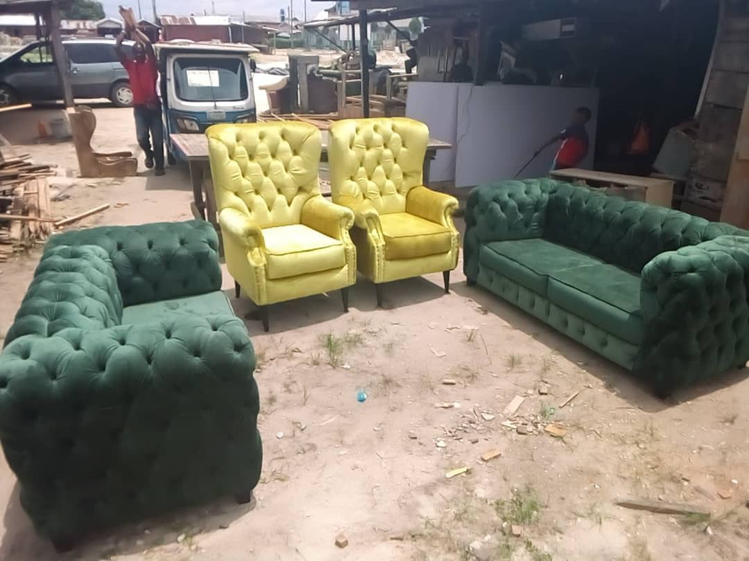 tufted velvet and wingback chairs