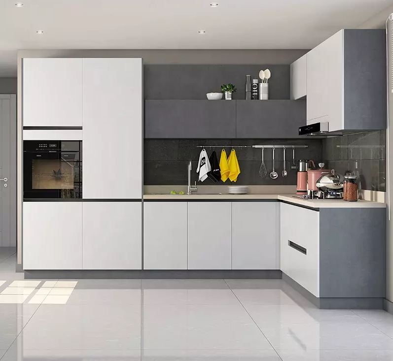 a modern L-shaped modular kitchen design