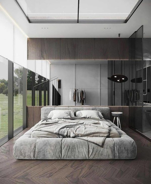 High head board Luxury Tufted dark grey faux bed set