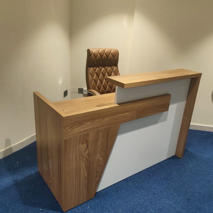 modern wooden and white reception desk