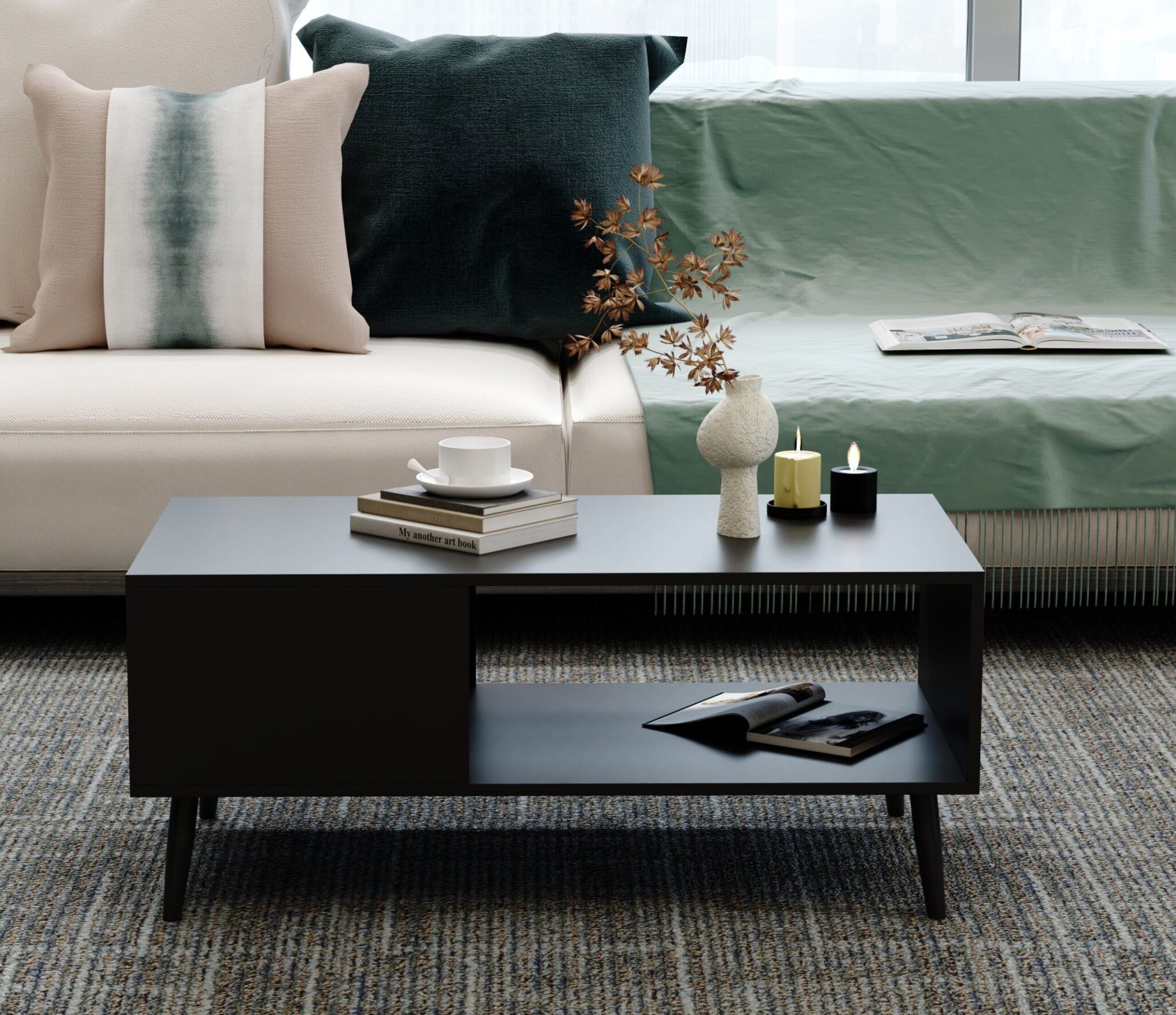 103/12 Modern Wood Coffee Table with a storage shelf