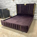 101/05 dark brown velvet channel-tufted upholstered bed