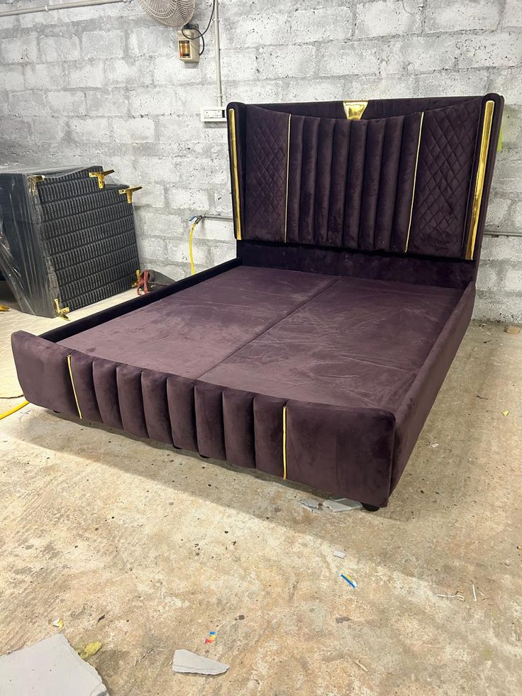 dark brown velvet channel-tufted upholstered bed