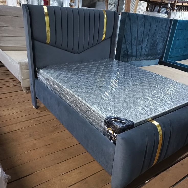 a modern grey bed set