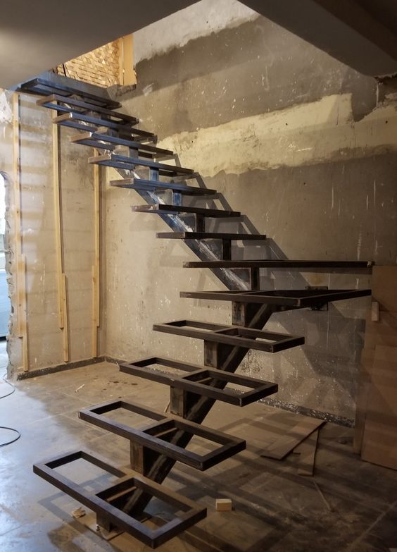 metal mono stringer floating staircase