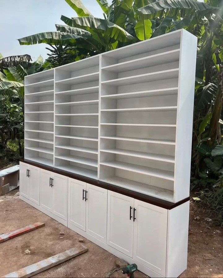 multi-tier display rack with a storage cabinet