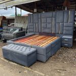 101/07 grey velvet king-size bed frame