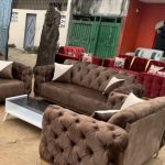 101/11 brown velvet tufted Chesterfield sofa set