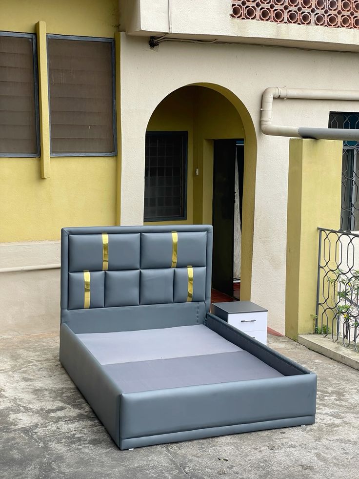 grey upholstered bed frame