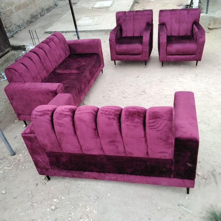 a modern five-seater plum velvet sofa set