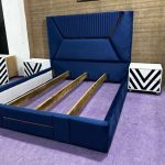 105/08 modern blue velvet upholstered bed frame