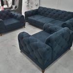 103/06 dark blue velvet Chesterfield-style sofa set