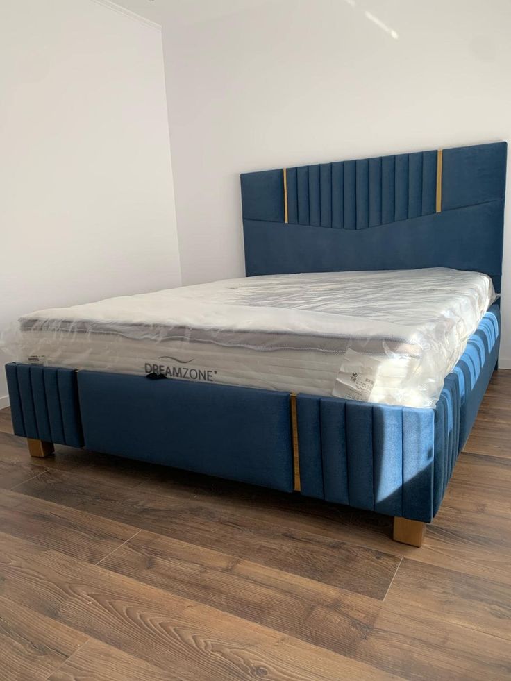 modern blue upholstered bed
