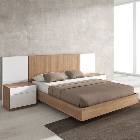 110/06 king-size wooden bed with a two-tone headboard