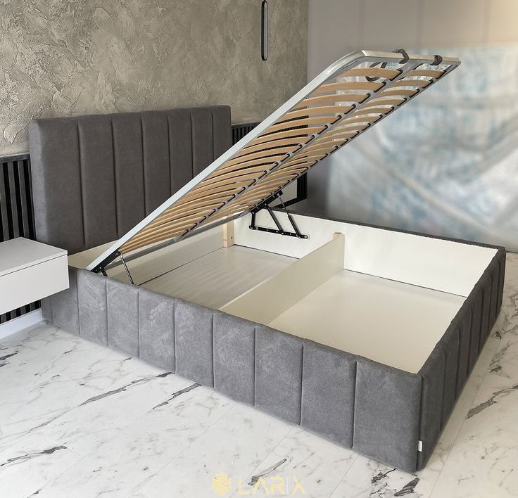 114/11 upholstered grey platform bed