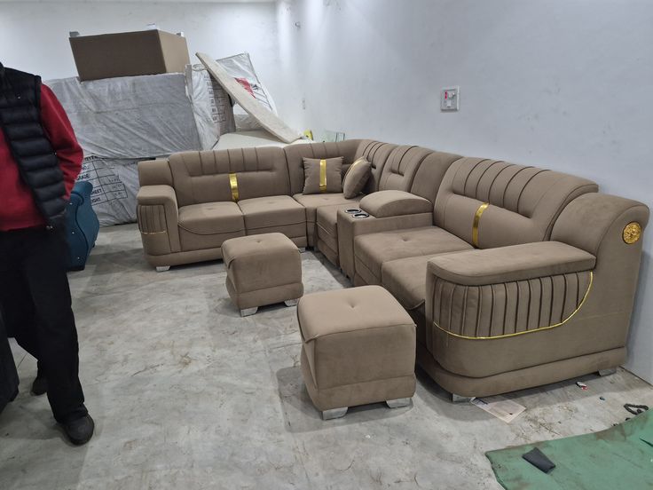 110/11 L-shaped velvet sectional sofa